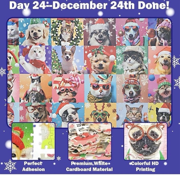 The Jigsaw Puzzle Advent Christmas Calendar Dogs & Cats 1008 pc - Picture 4 of 7
